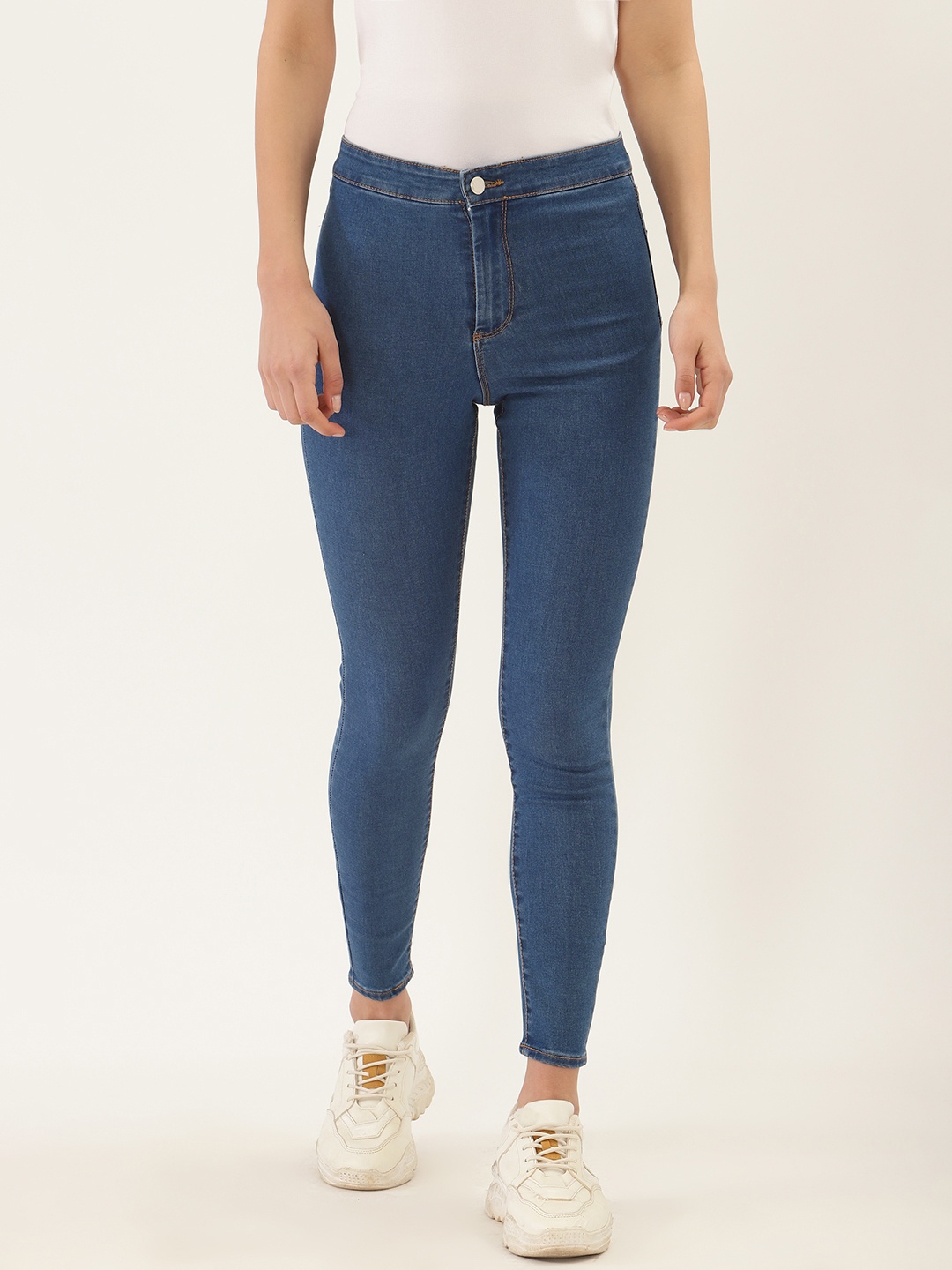 

Malachi Women Navy Blue Solid Skinny Fit High-Rise Cropped Denim Treggings