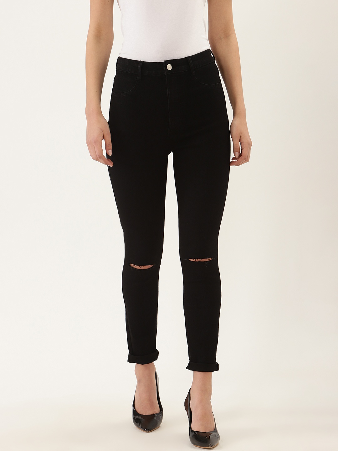 

Malachi Women Black Skinny Fit High-Rise Slash Knee Stretchable Jeans