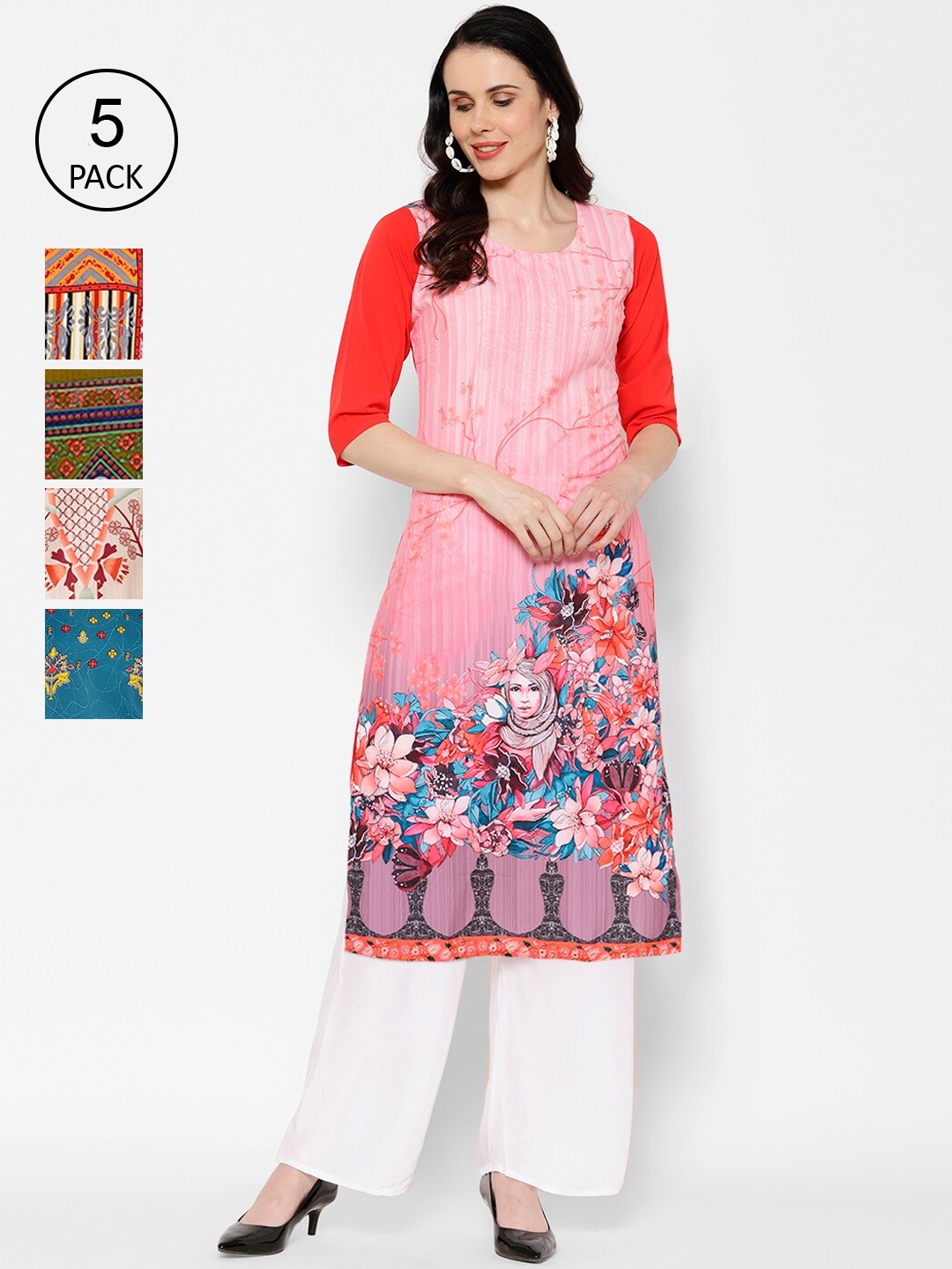 

7Threads Women Pack Of 5 Printed Straight Kurta, Multi