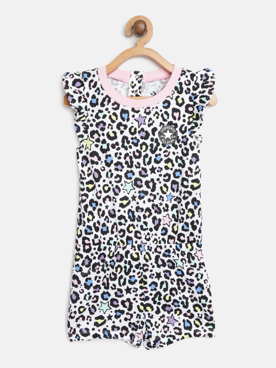 

Converse Girls White & Black Pure Cotton Leopard Print Playsuit