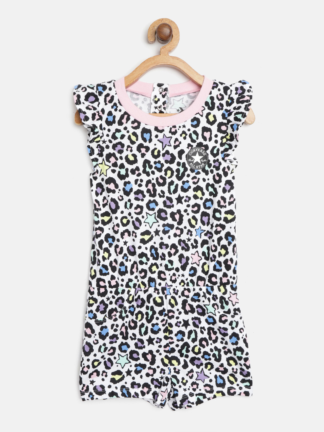 

Converse Girls White & Black Pure Cotton Leopard Print Playsuit with Ruffle Detail