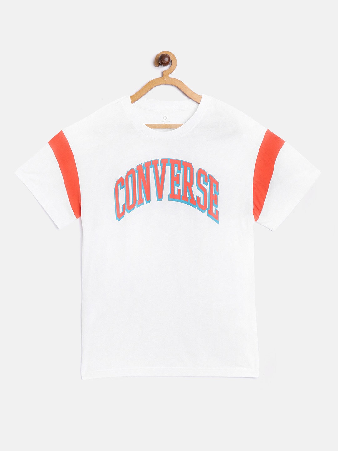 

Converse Boys White Orange Pure Cotton Brand Name Printed Round Neck Pure Cotton T-shirt