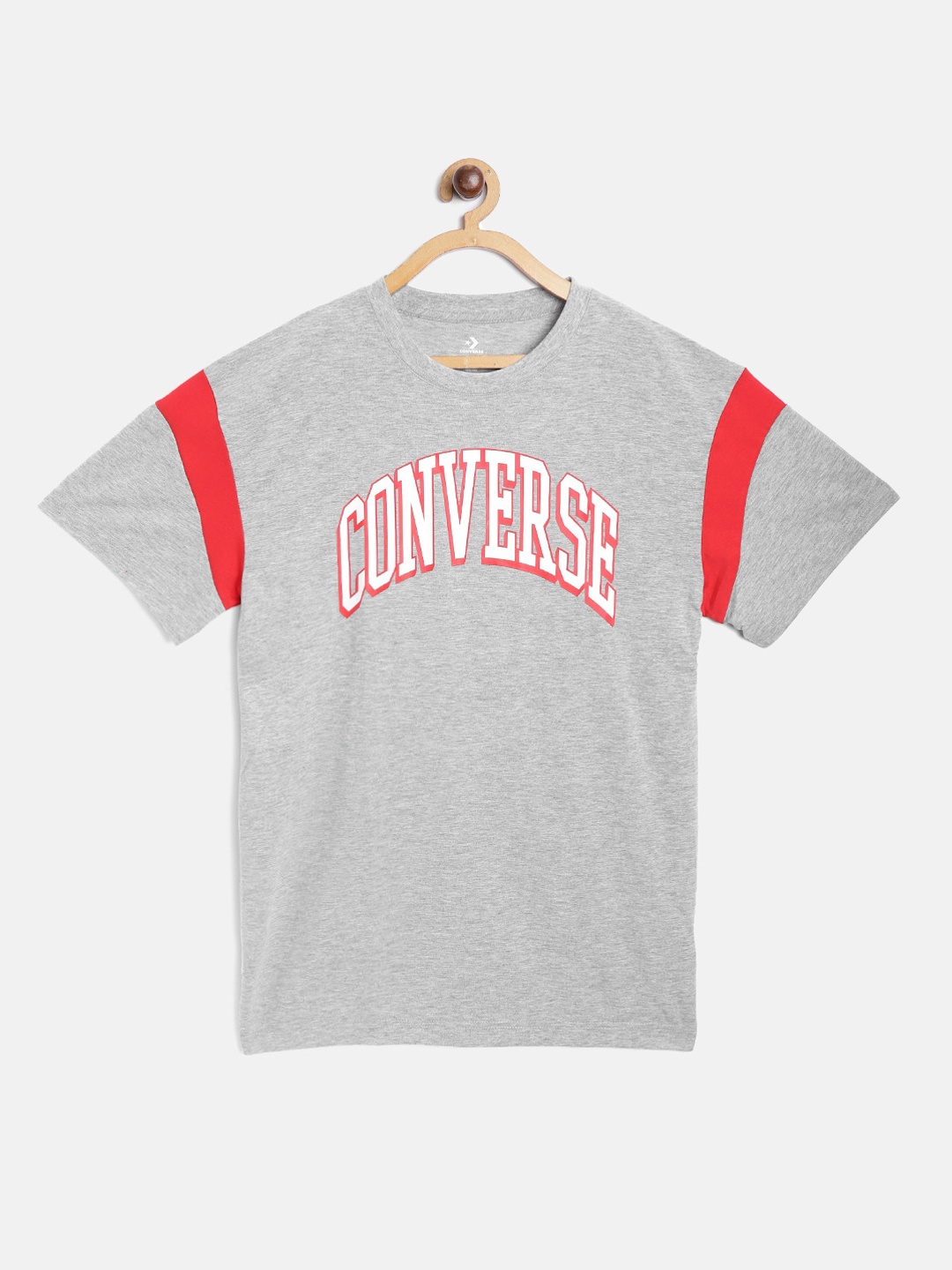 

Converse Boys Grey Melange & Red Brand Logo Print Round Neck T-shirt