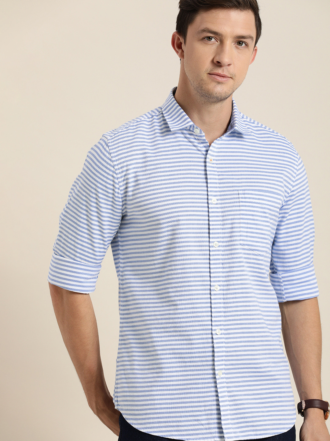 

INVICTUS Men Blue & White Slim Fit Striped Sustainable Casual Shirt
