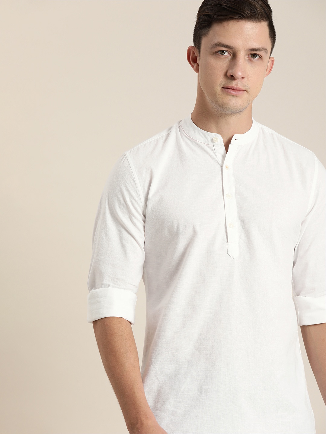 

INVICTUS Men White Slim Fit Cotton Linen Casual Shirt