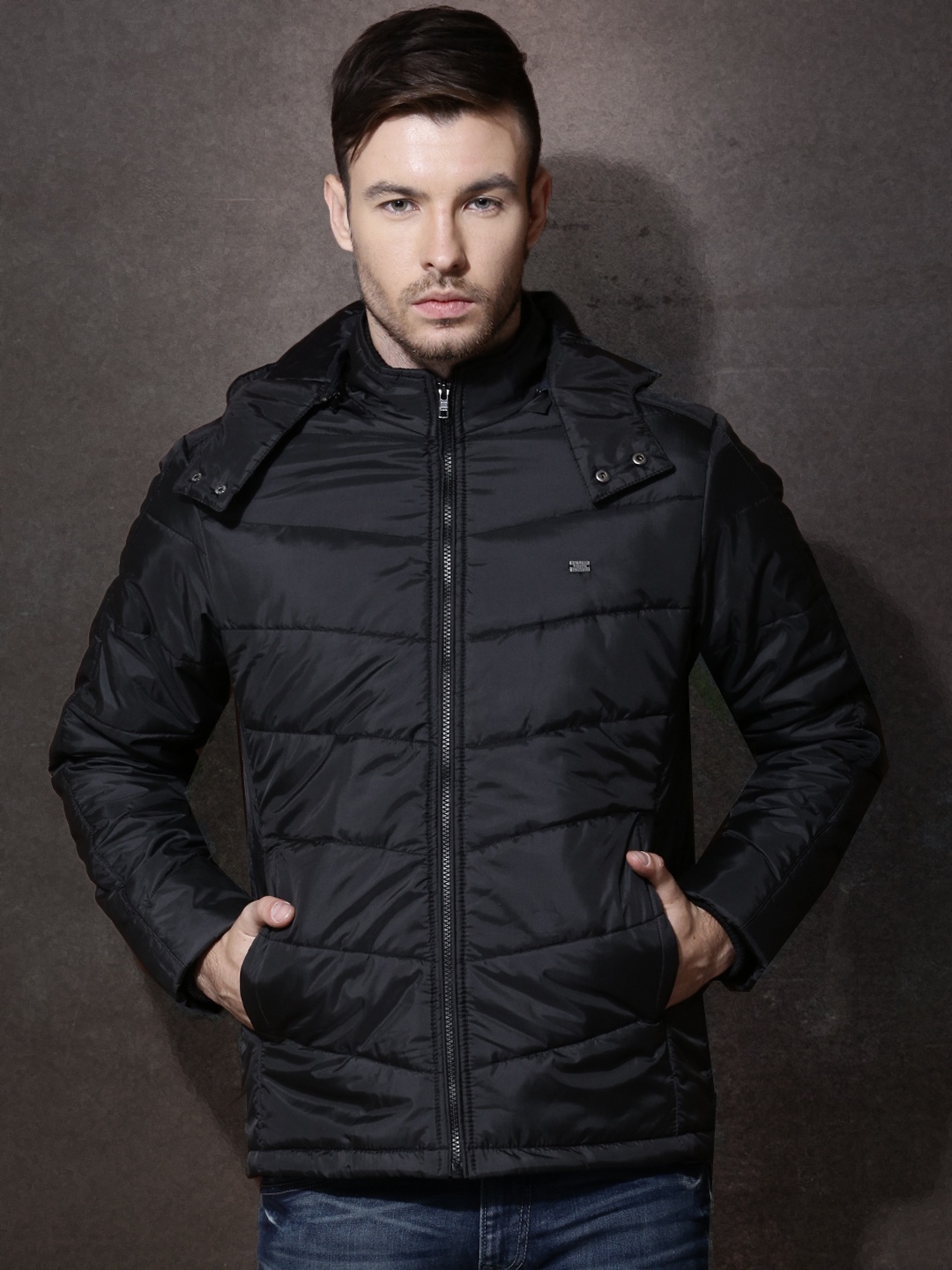 

Roadster Black Hooded Puffer Jacket