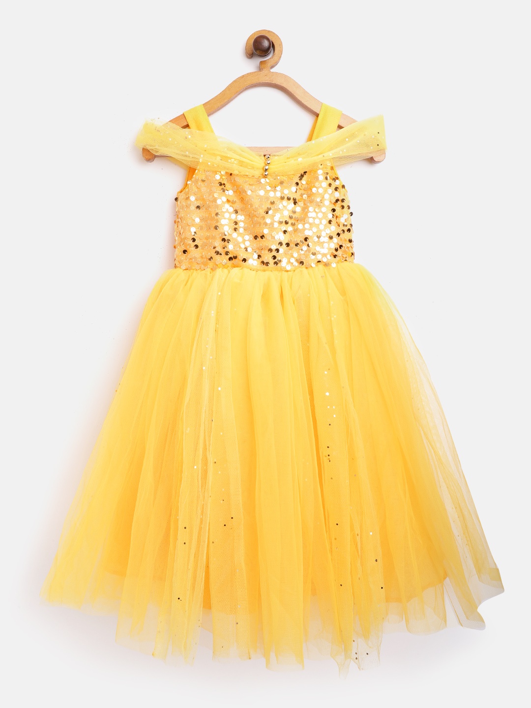 

pspeaches Girls Yellow & Golden Sequined Fit and Flare Maxi Dress