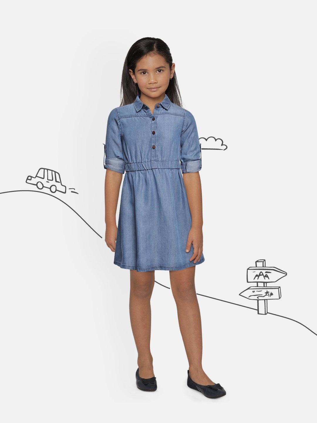 

Global Desi Girls Blue Solid Shirt Dress