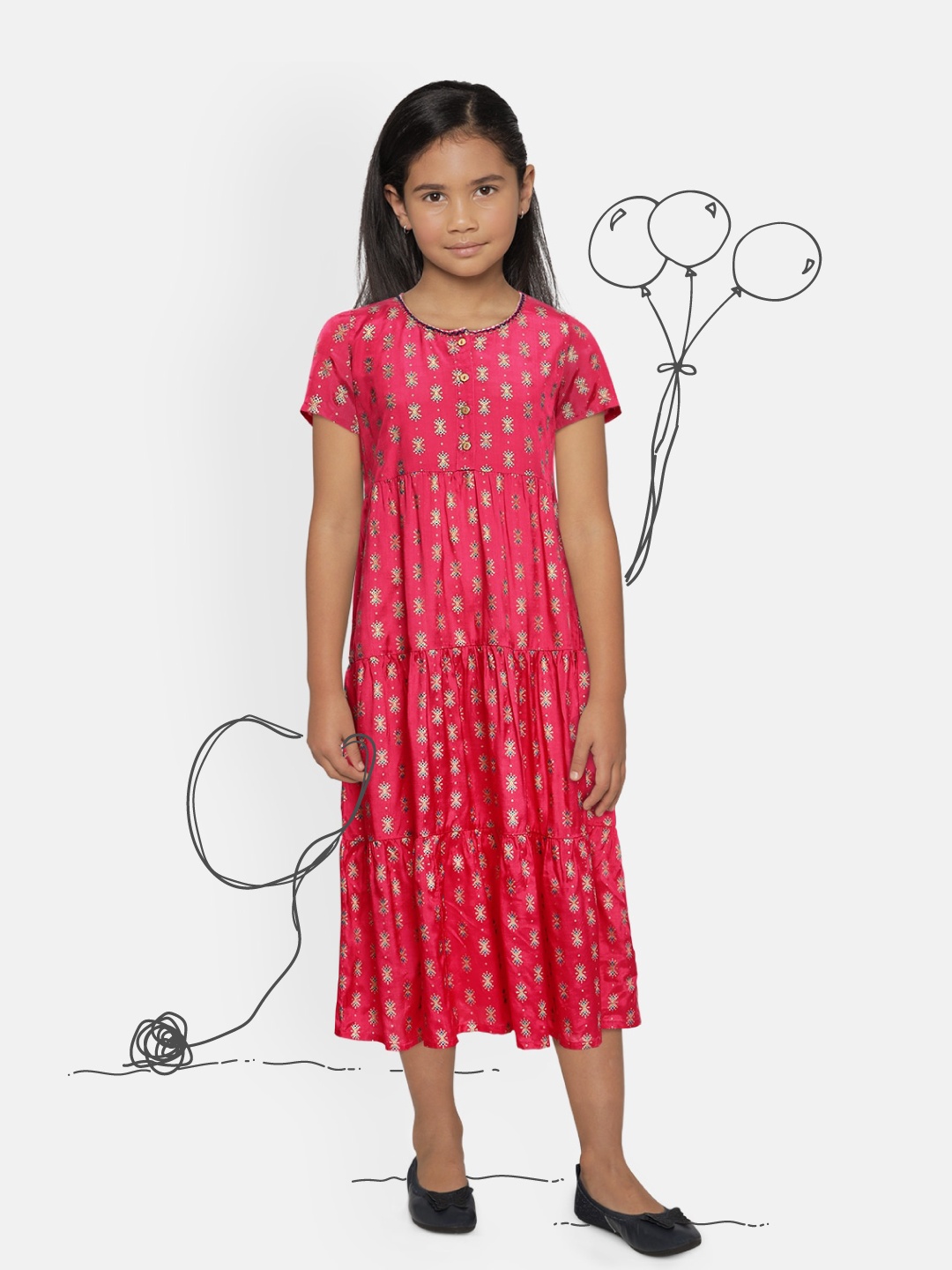 

Global Desi Girls Pink Printed Fit and Flare Dress