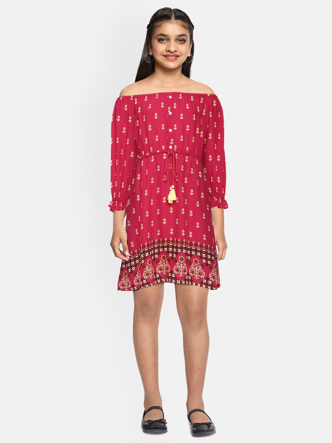 

Global Desi Girls Red Printed A-Line Dress