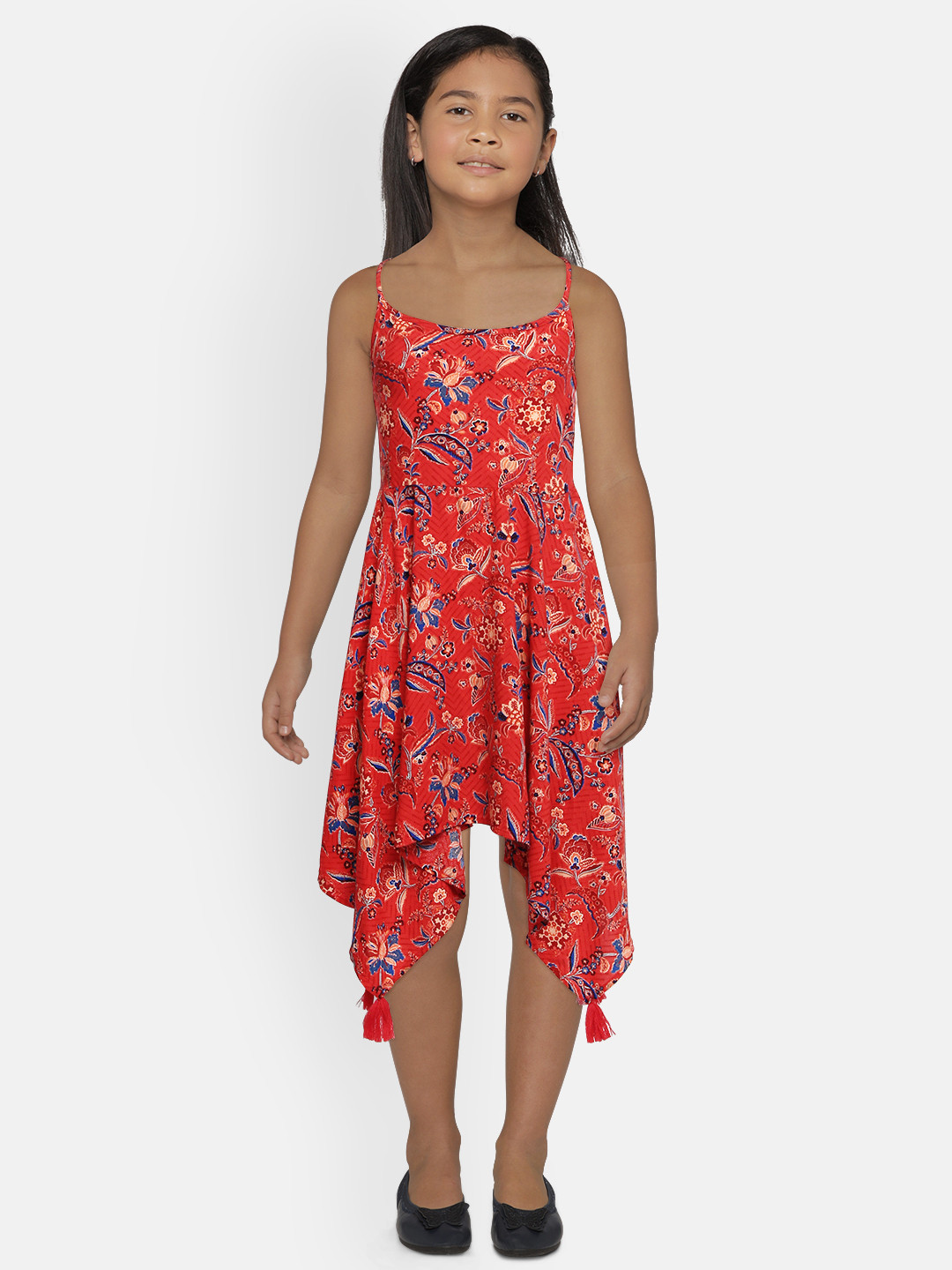 

Global Desi Girls Red Printed Fit and Flare Dress