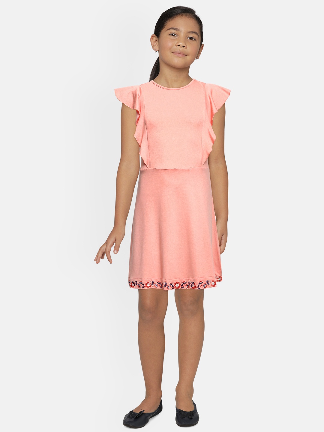 

Global Desi Girls Pink Solid A-Line Dress