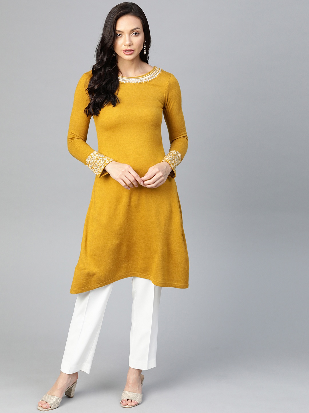 

W Women Mustard Yellow Winter Kurta