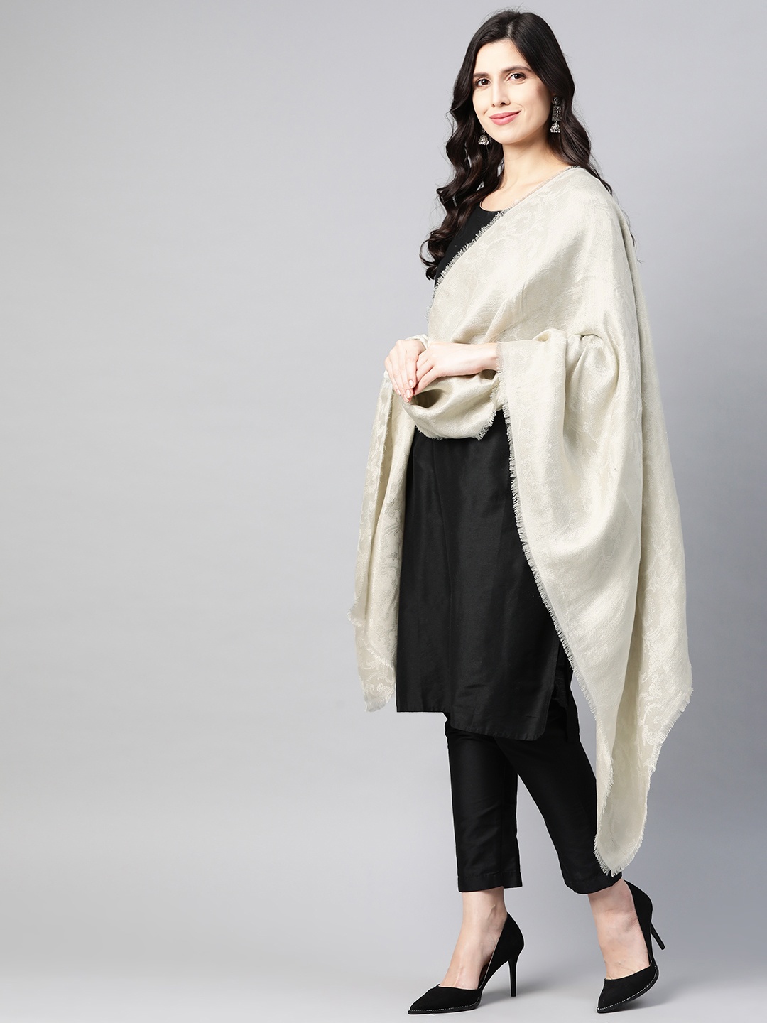 

W Women Beige Jacquard Shawl