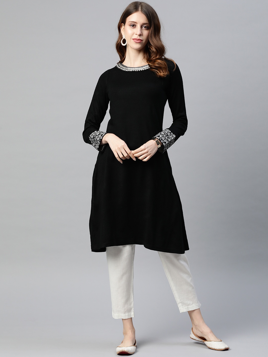 

W Women Black Solid Winter Kurta