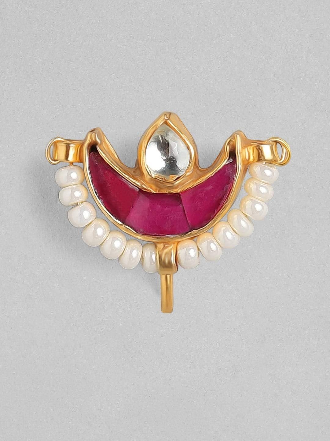 

rubans LUXURY Gold Plated Pink & White Stone Studded Clip-On Nose Pin
