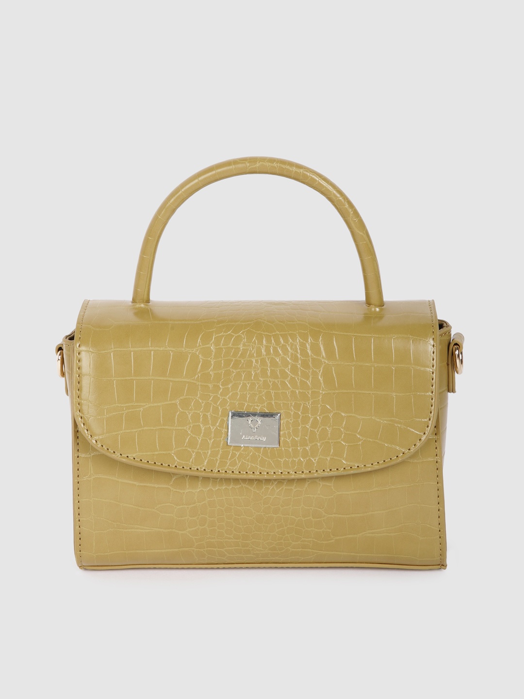 

Allen Solly Mustard Yellow Animal Textured Handheld Bag