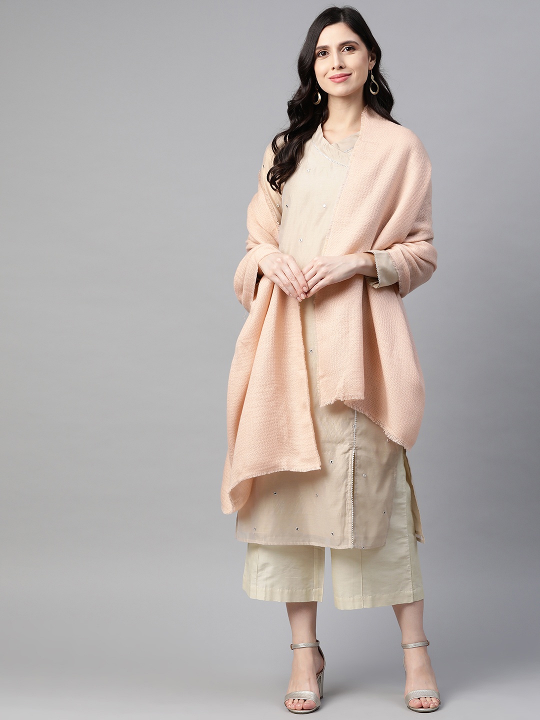 

W Women Peach-Coloured Solid Shawl