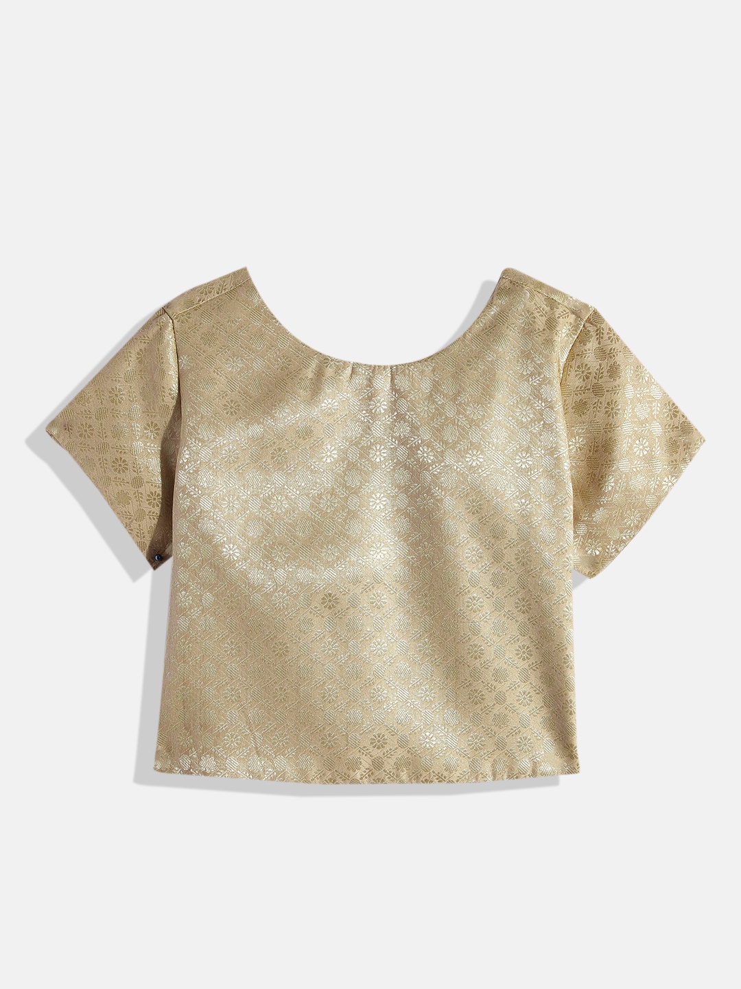 

Global Desi Girls Gold-Toned Floral Embroidered Top