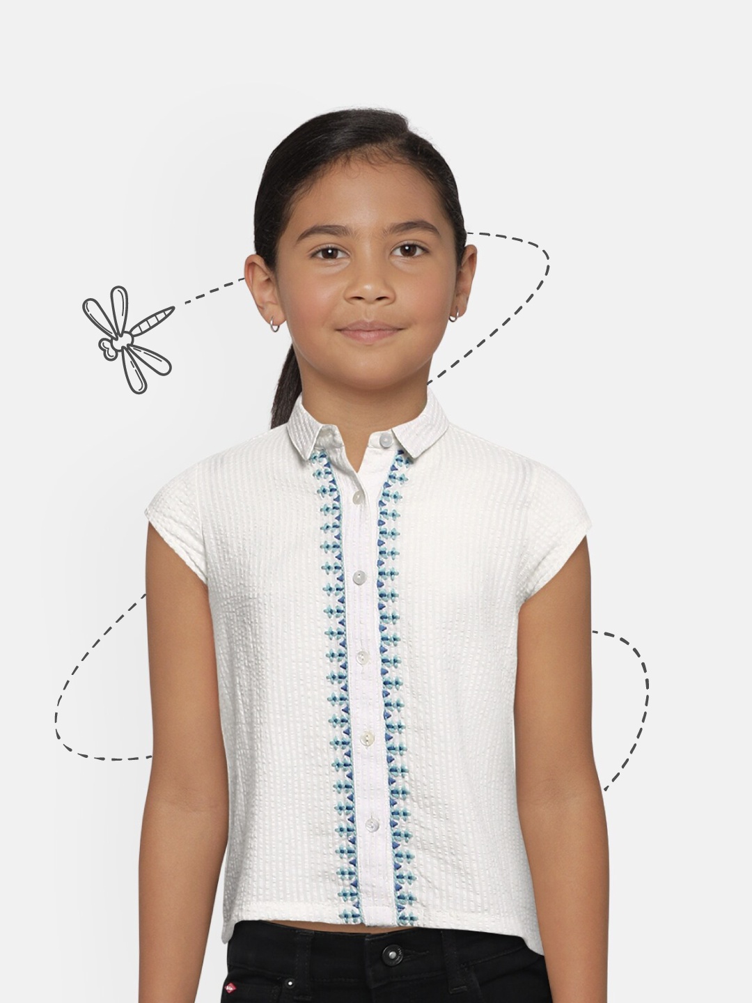 

Global Desi Girls White Self Design Top