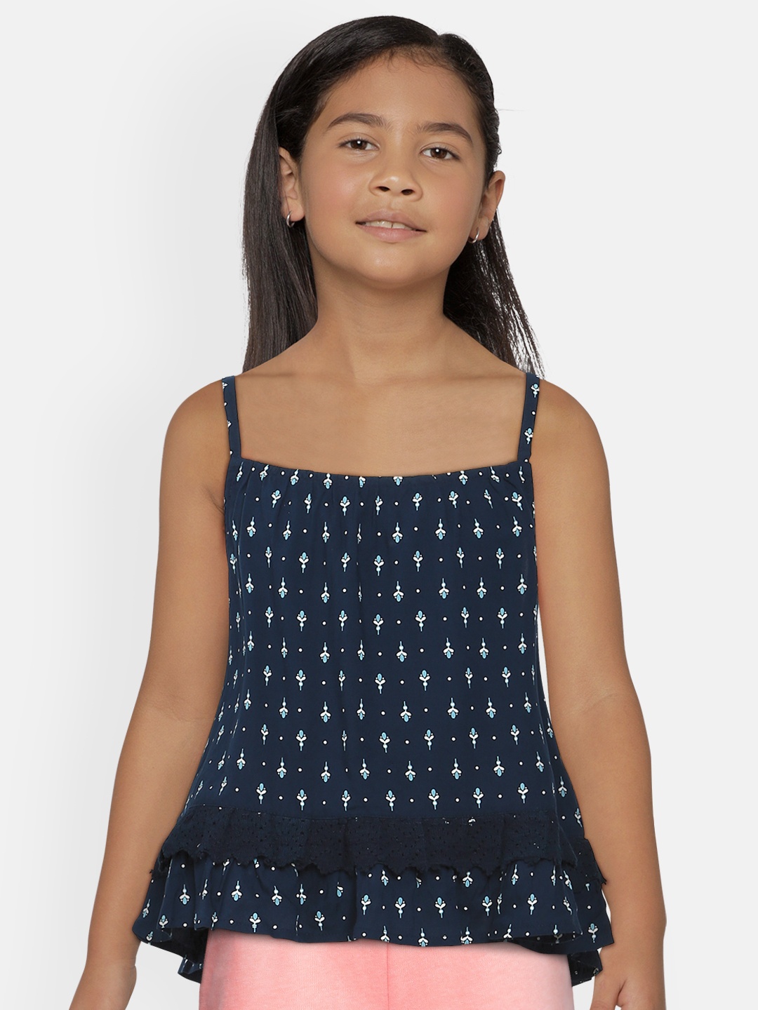 

Global Desi Girls Blue Printed Regular Top