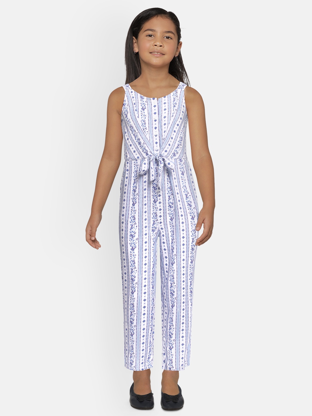 

Global Desi Girls Blue & White Striped Basic Jumpsuit