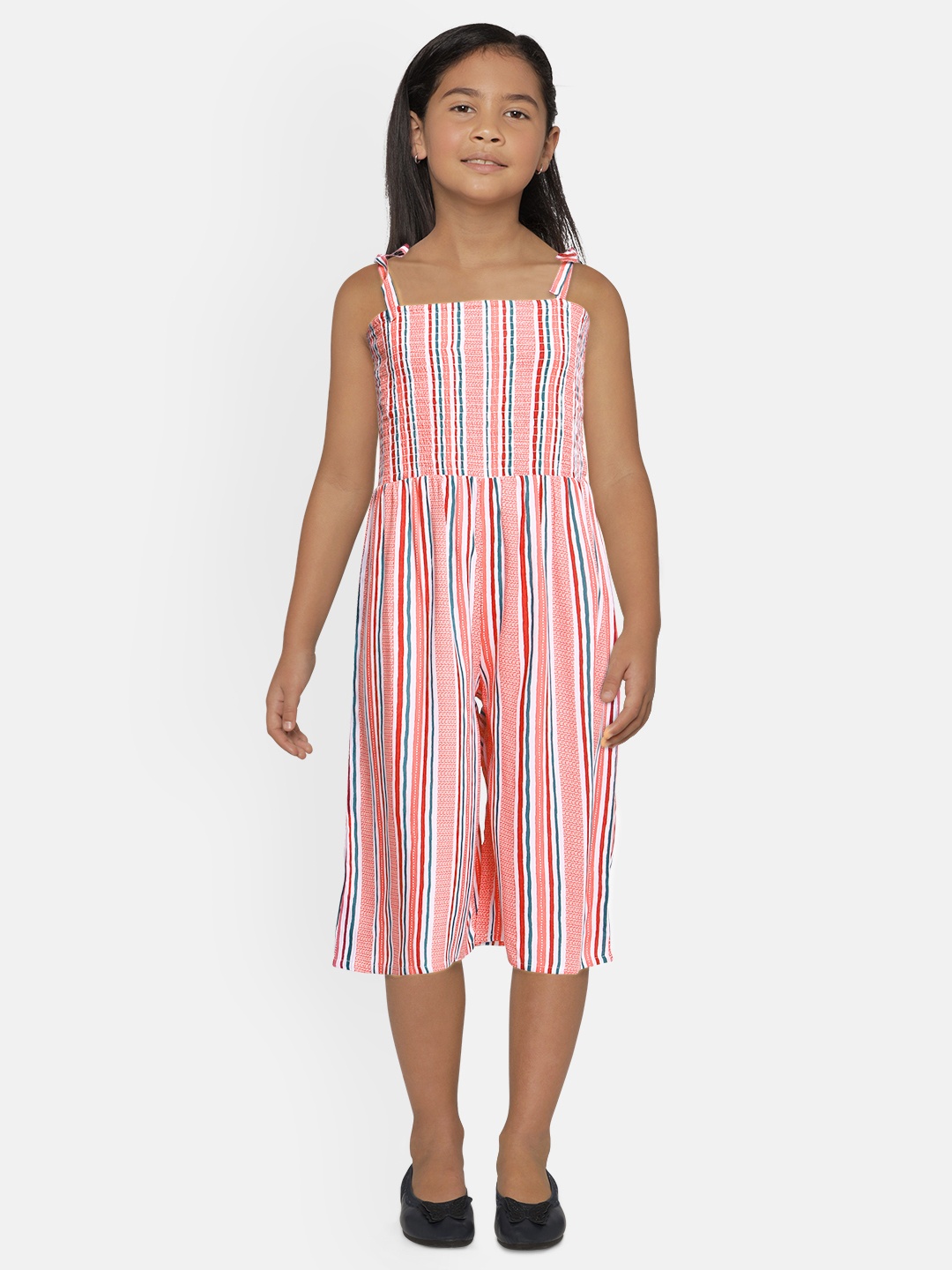 

Global Desi Girls Pink & White Striped Basic Jumpsuit