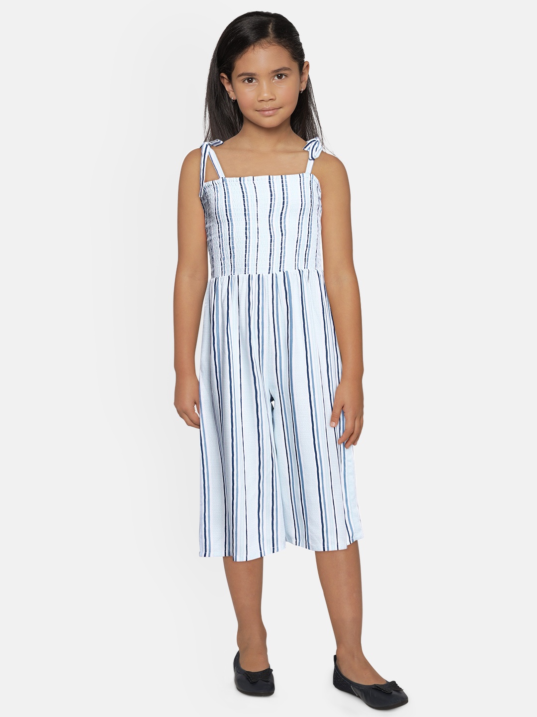 

Global Desi Girls Blue & White Striped Basic Jumpsuit