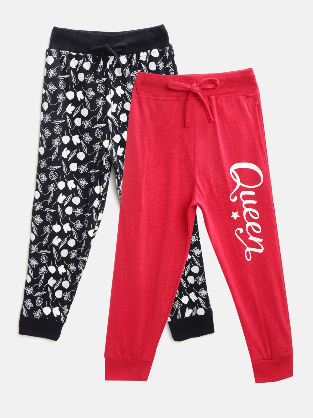 

Eteenz Girls Pack of 2 Premium Cotton Printed Joggers, Navy blue