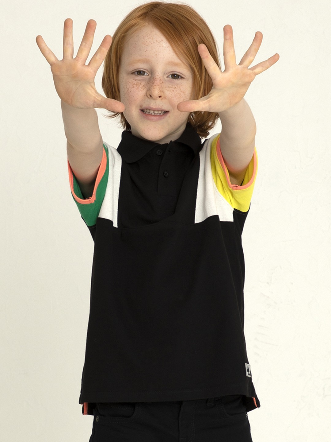 

Cherry Crumble Boys Black & White Colourblocked Polo Collar T-shirt