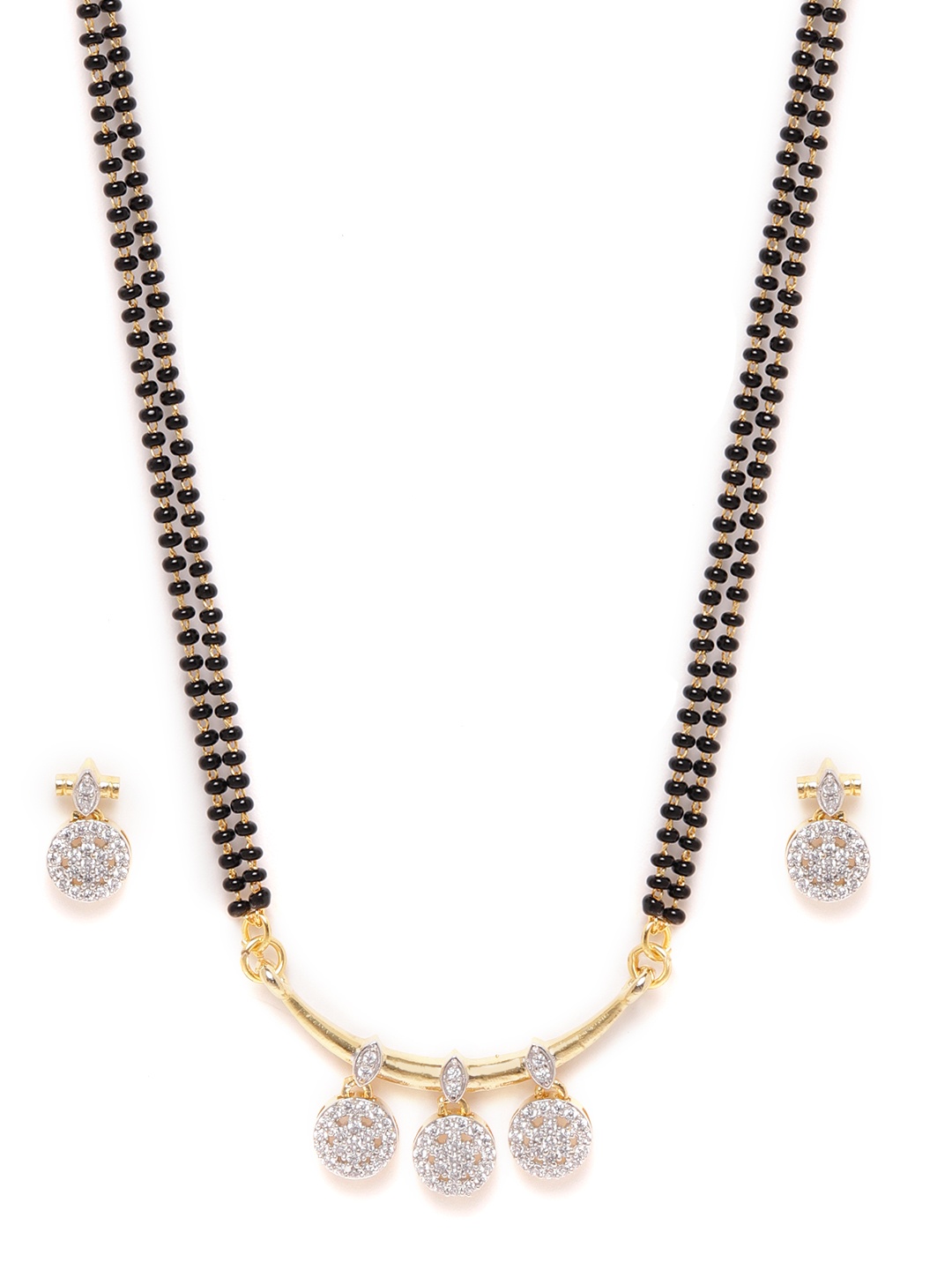 

Zobby Black Gold-Plated AD-Studded & Beaded Mangalsutra & Earrings Set