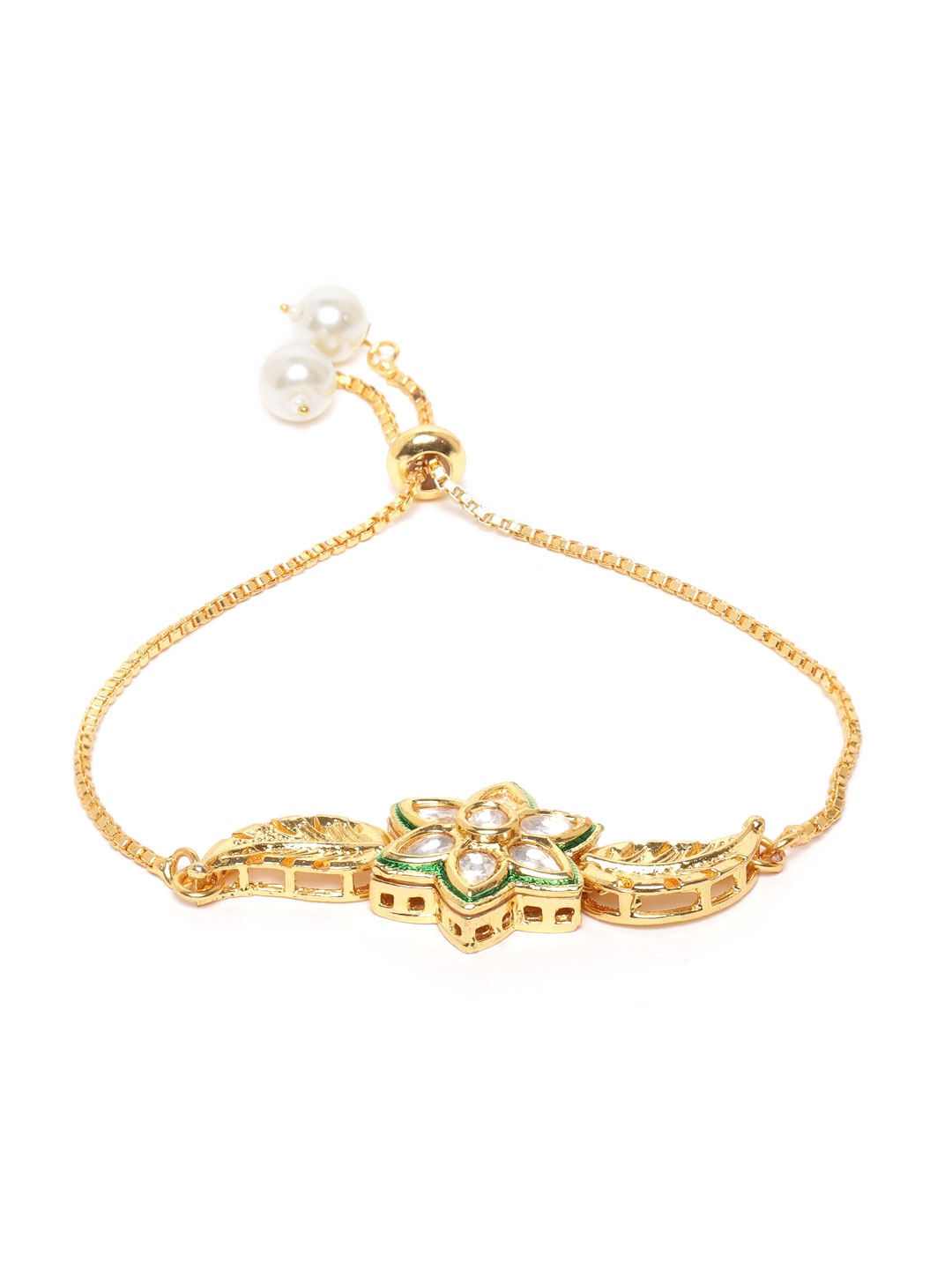 

Zobby Gold-Plated Kundan Studded Handcrafted Floral Texture Bracelet