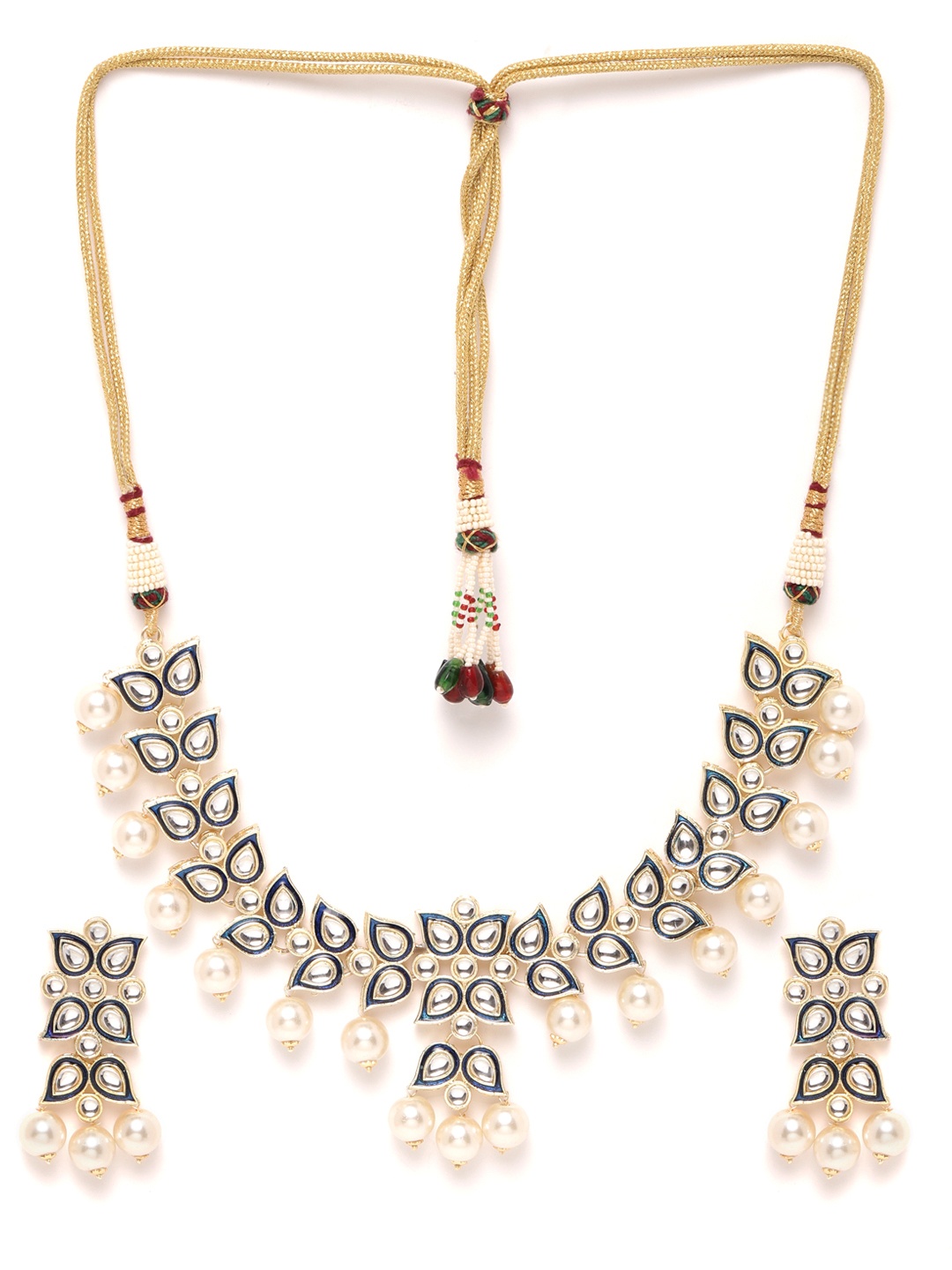 

Zobby Navy Blue & Off-White Gold-Plated Kundan-Studded Meenakari Jewellery Set