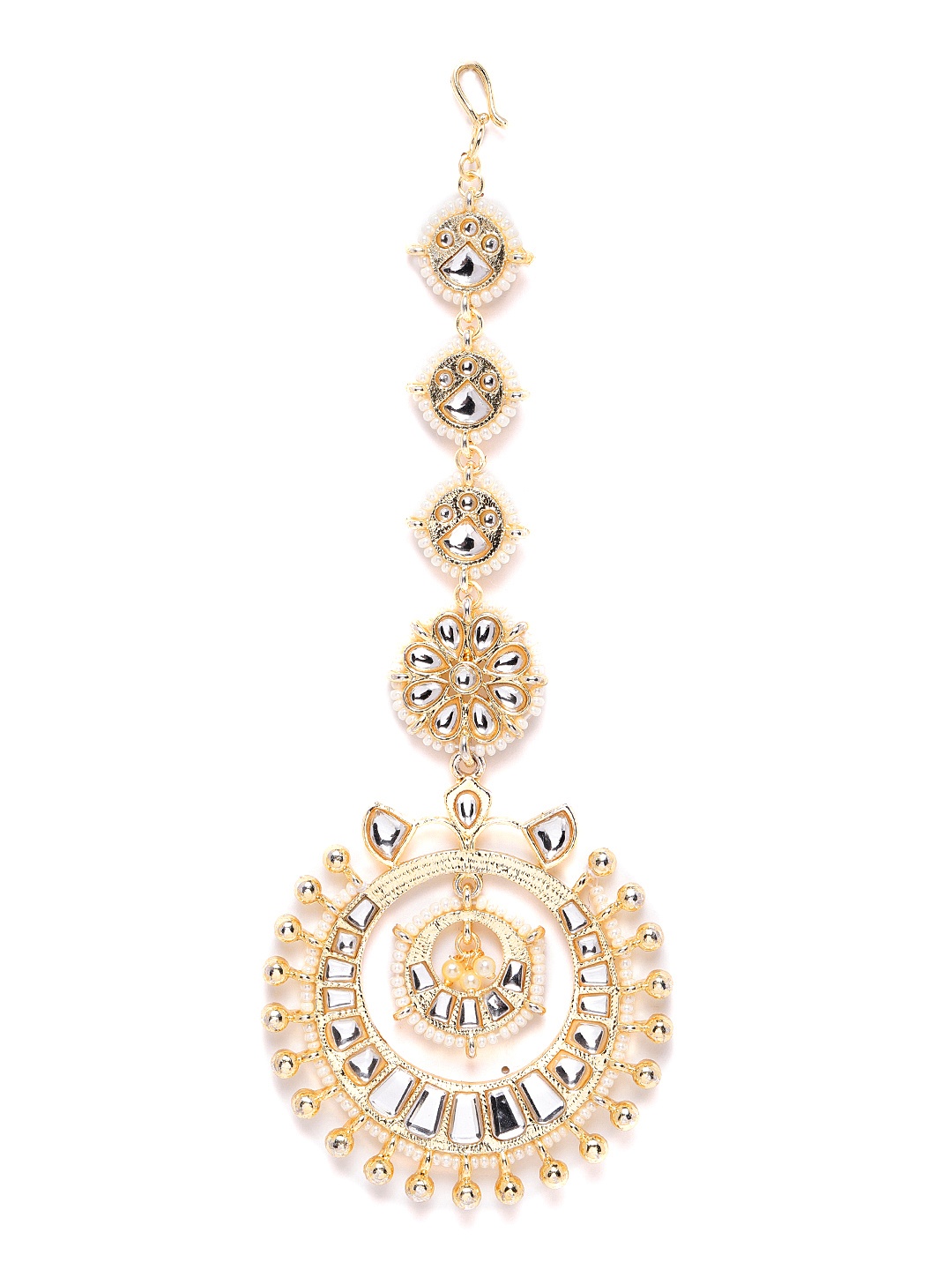 

Melani Borsa White Gold-Plated Stone-Studded & Beaded Maang Tika
