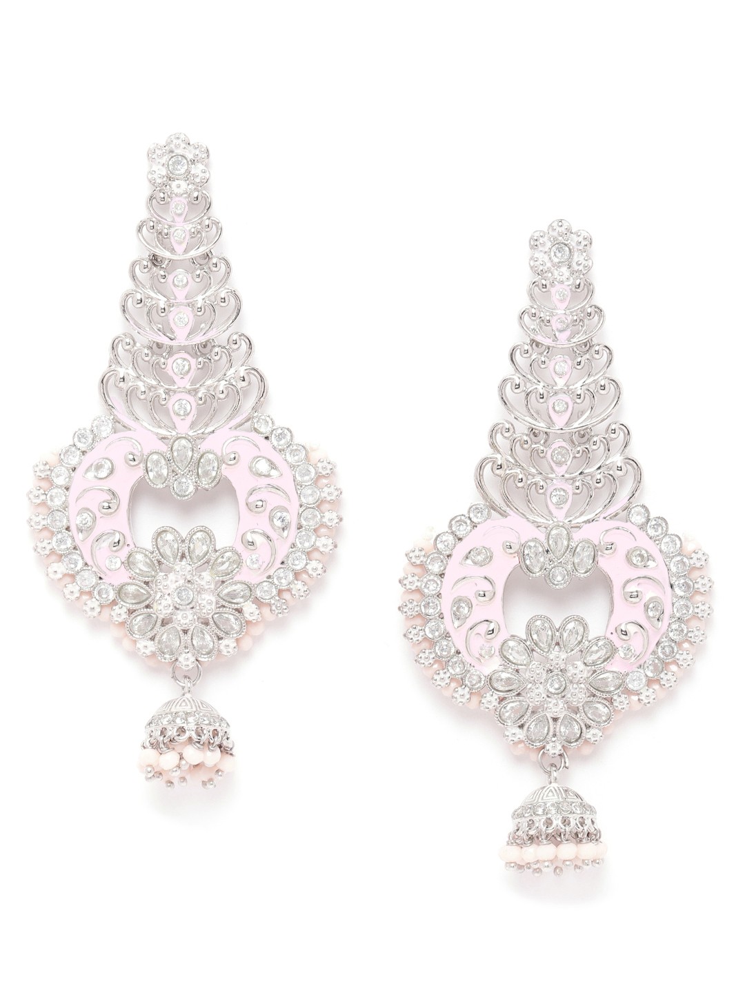 

Melani Borsa Light Pink Silver-Plated CZ Enamelled Handcrafted Classic Drop Earrings