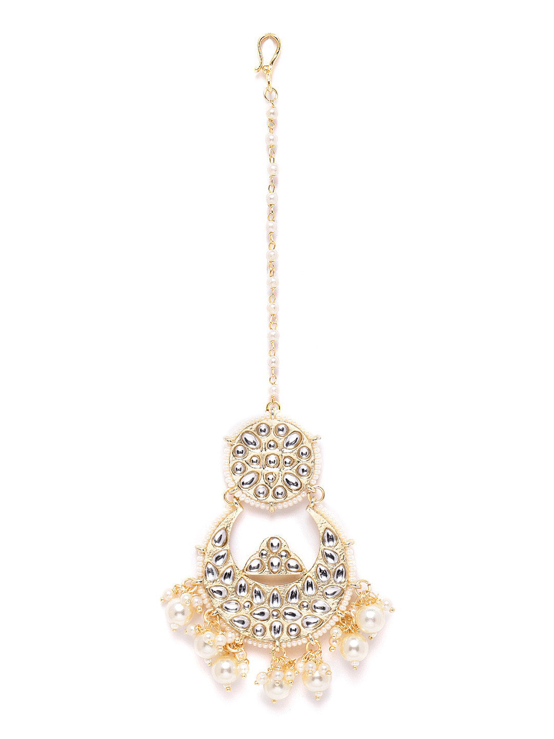 

Melani Borsa White Gold-Plated Stone-Studded & Beaded Maang Tika