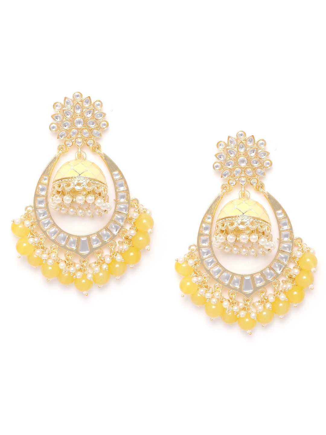 

Melani Borsa Yellow Gold-Plated Kundan & Beaded Handcrafted Dome Shaped Jhumkas