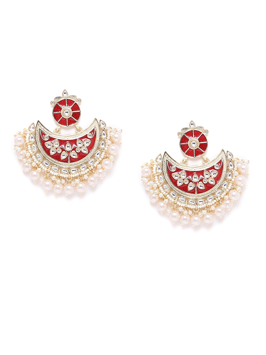 

Melani Borsa Maroon Gold-Plated Kundan Studded & Beaded Handcrafted Chandbalis
