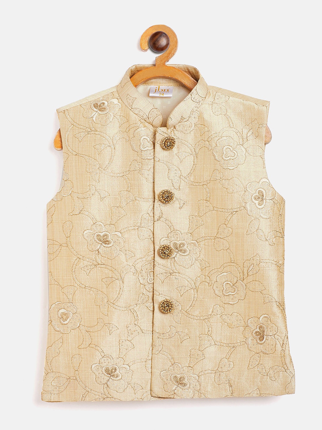 

JBN Creation Boys Beige Embroidered Woven Nehru Jacket