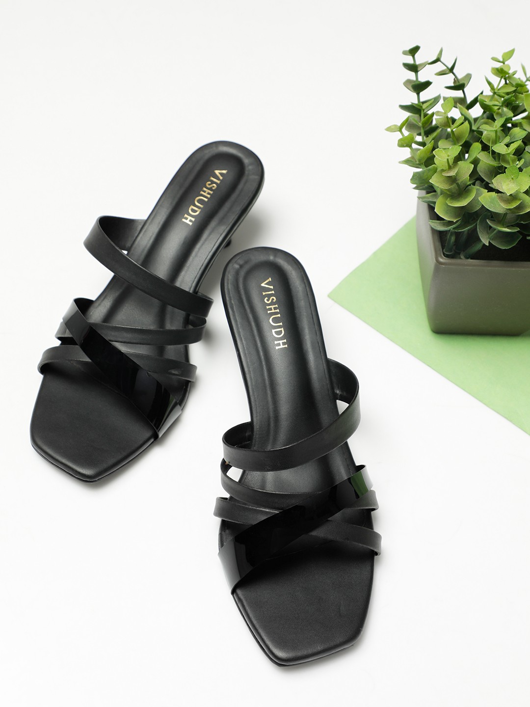 

Vishudh Women Black Solid Sandals