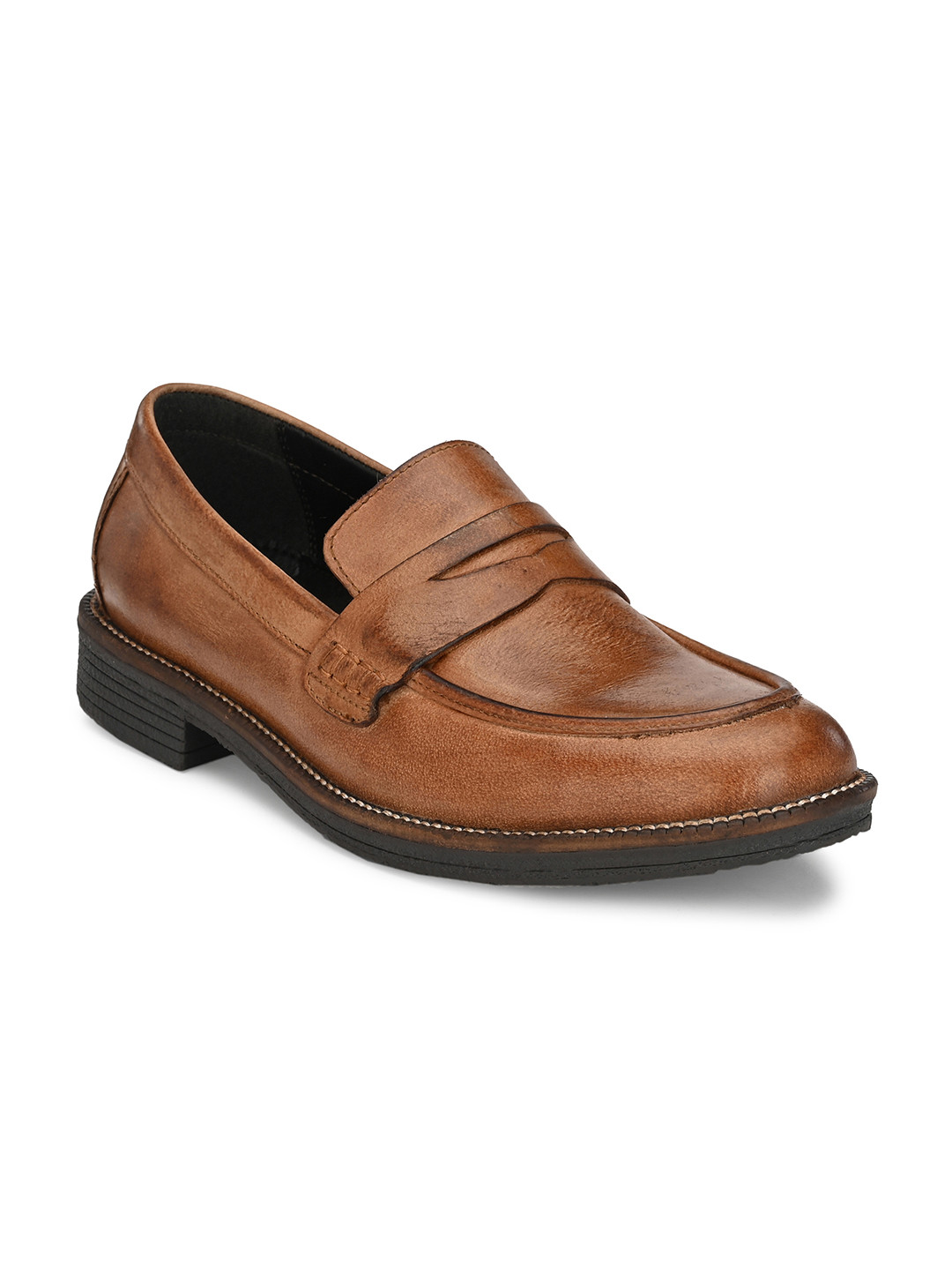 

CARLO ROMANO Men Solid Tan Brown Leather Loafers