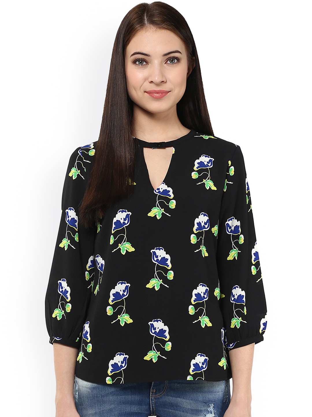 

Harpa Black Floral Print Top