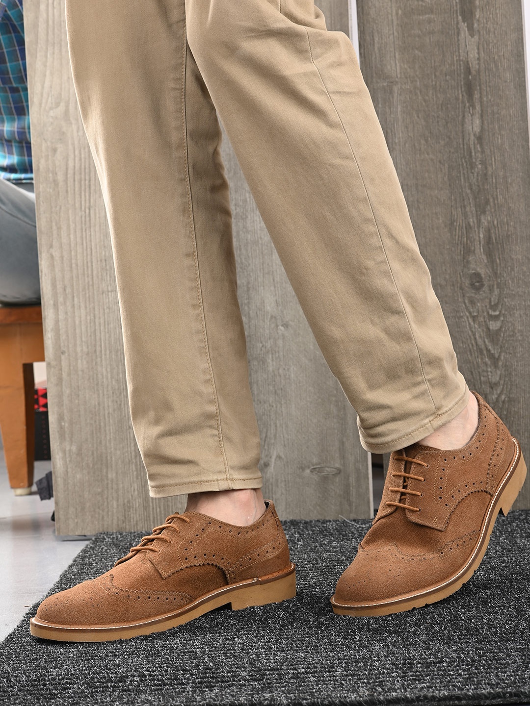 

CARLO ROMANO Men Tan Perforations Leather Derbys