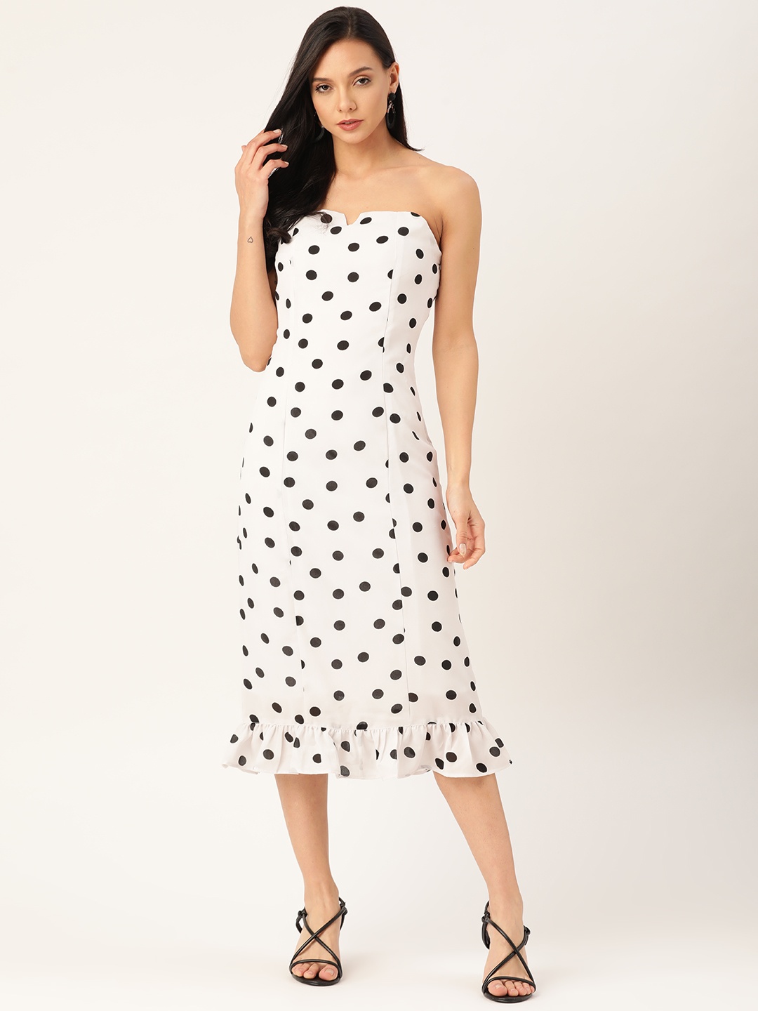 

DODO & MOA Women White & Black Polka Dots Printed A-Line Dress