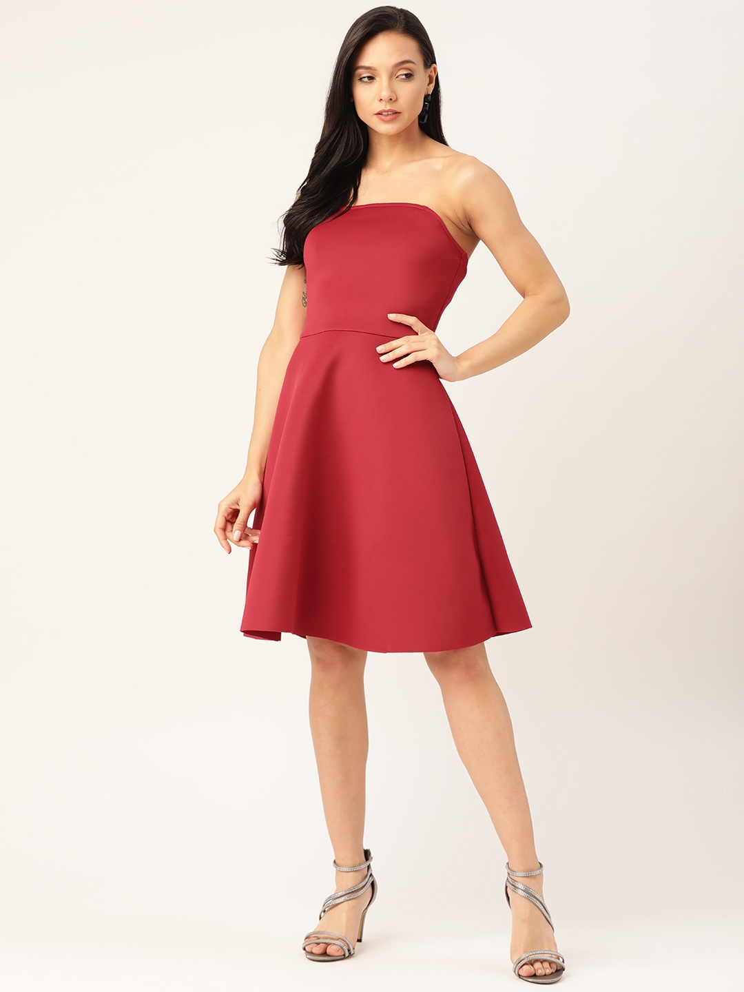 

DODO & MOA Women Red Solid Fit and Flare Dress