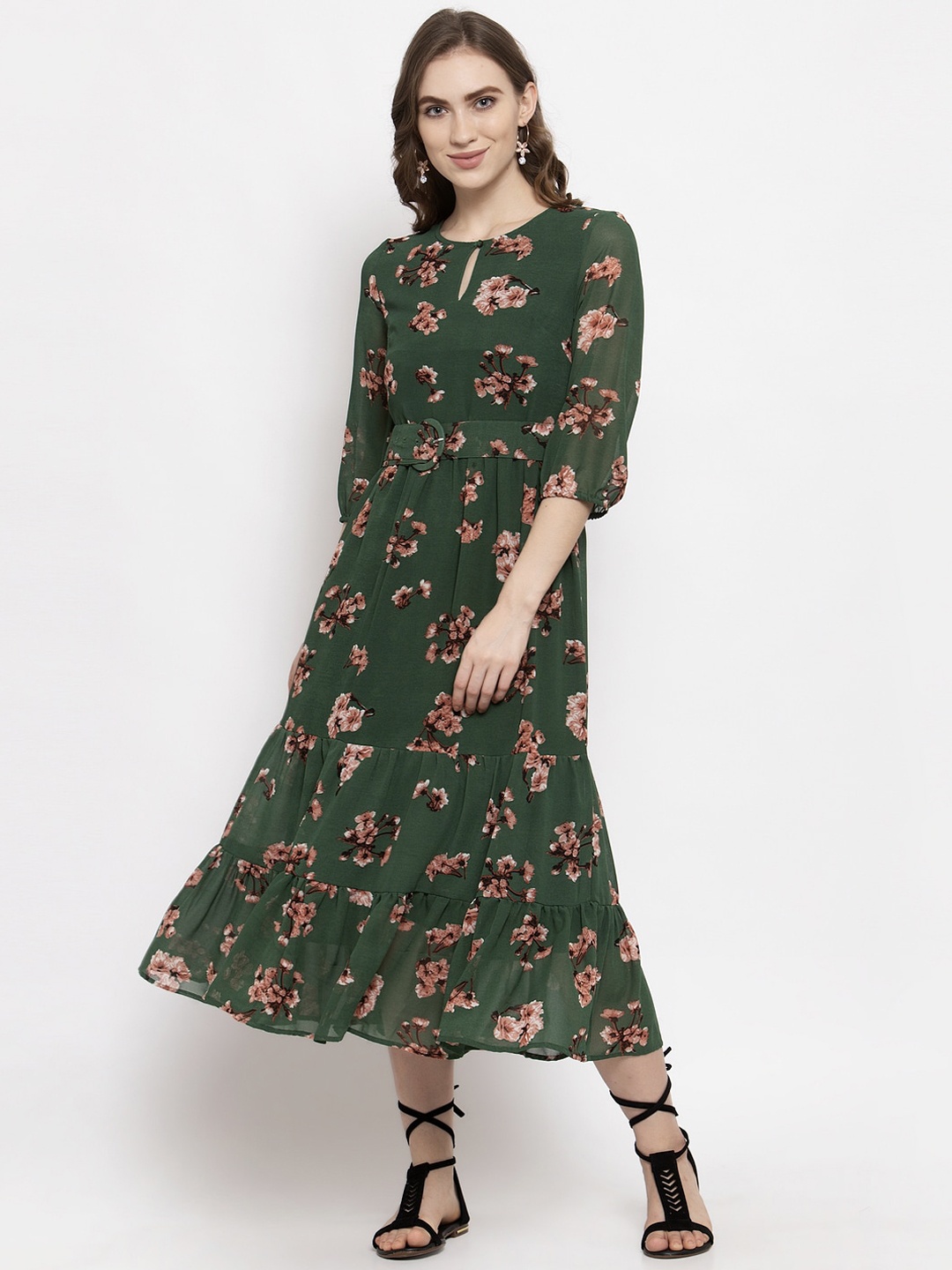 

Gipsy Women Green Printed A-Line Dress