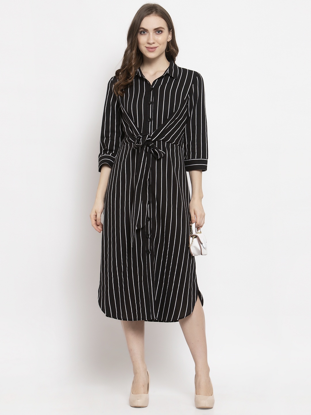 

Gipsy Women Black & White Striped Shirt Dress