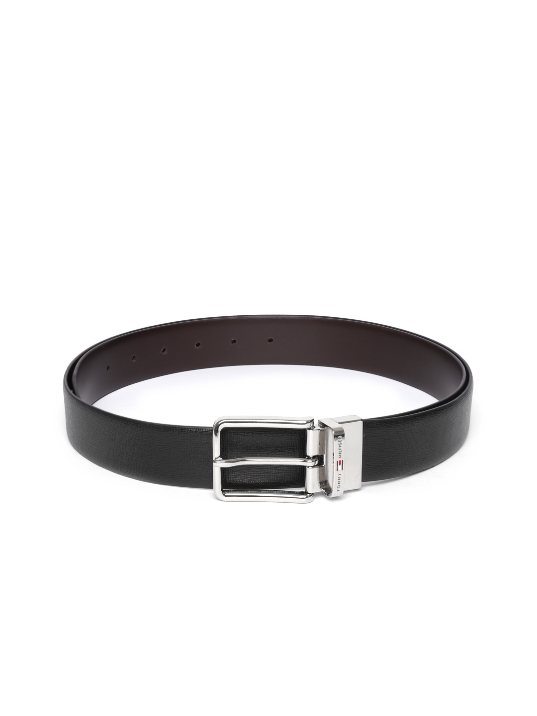 

Tommy Hilfiger Men Black & Brown Textured Leather Reversible Belt