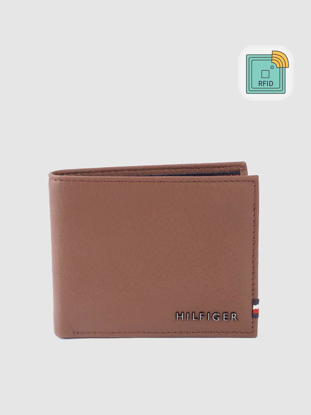 

Tommy Hilfiger Men Brown Leather Solid RFID Protected Two Fold Wallet
