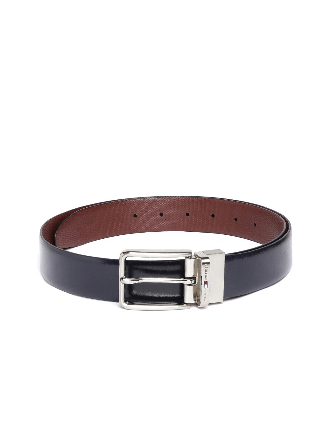 

Tommy Hilfiger Men Navy Blue & Burgundy Solid Reversible Leather Belt